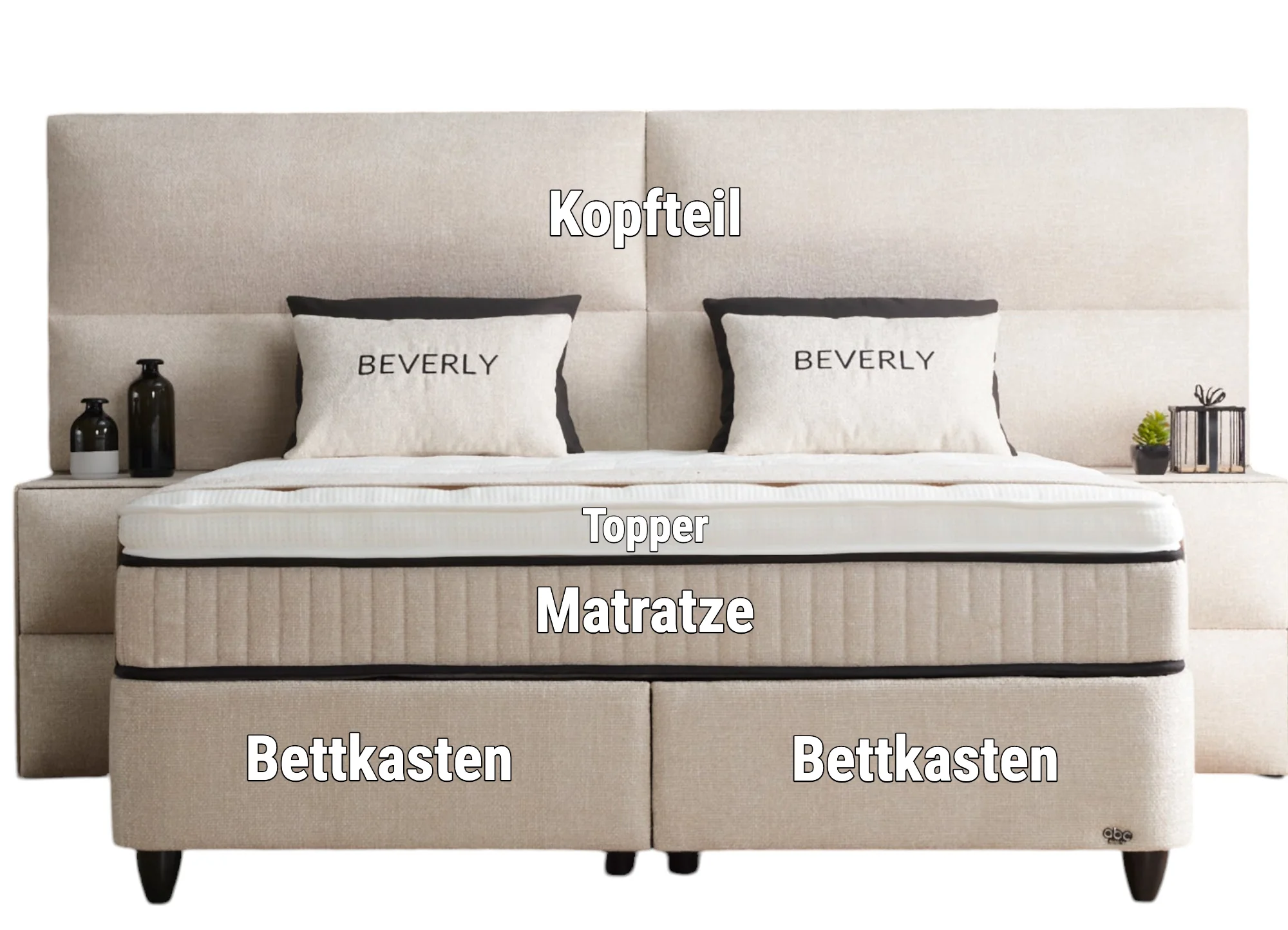 Boxspringbett Beverly Beige Voll-orthopädisches Komfortbett mit Bettkasten, Stauraum, inkl. kostenlose Lieferung und Montage - Image 3