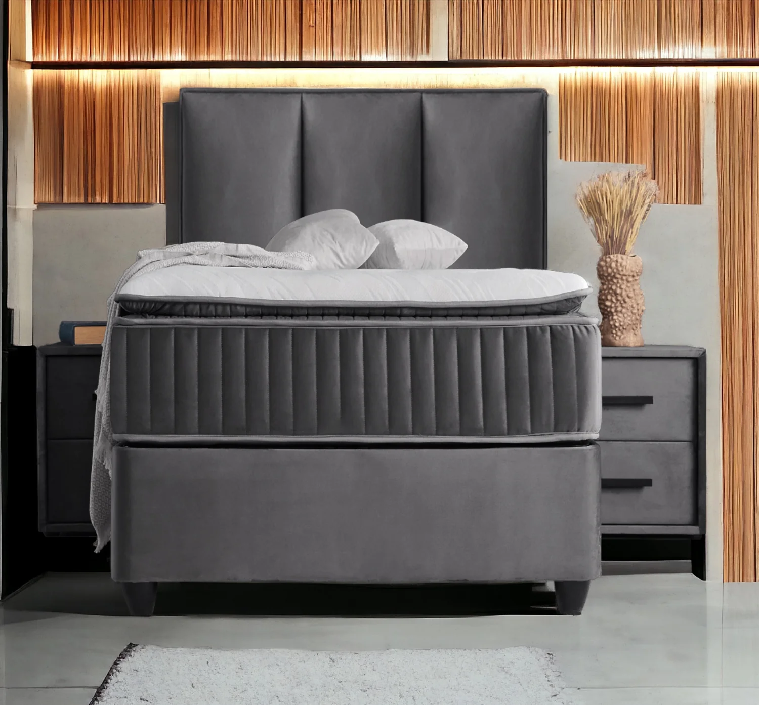 Boxspringbett Nora Grau Voll-orthopädisches Komfortbett mit Bettkasten, Stauraum, inkl. kostenlose Lieferung und Montage - Image 6