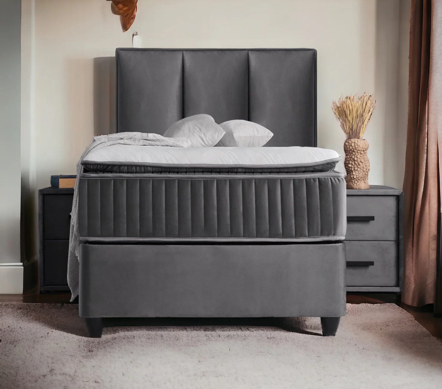 Boxspringbett Nora Grau Voll-orthopädisches Komfortbett mit Bettkasten, Stauraum, inkl. kostenlose Lieferung und Montage - Image 9