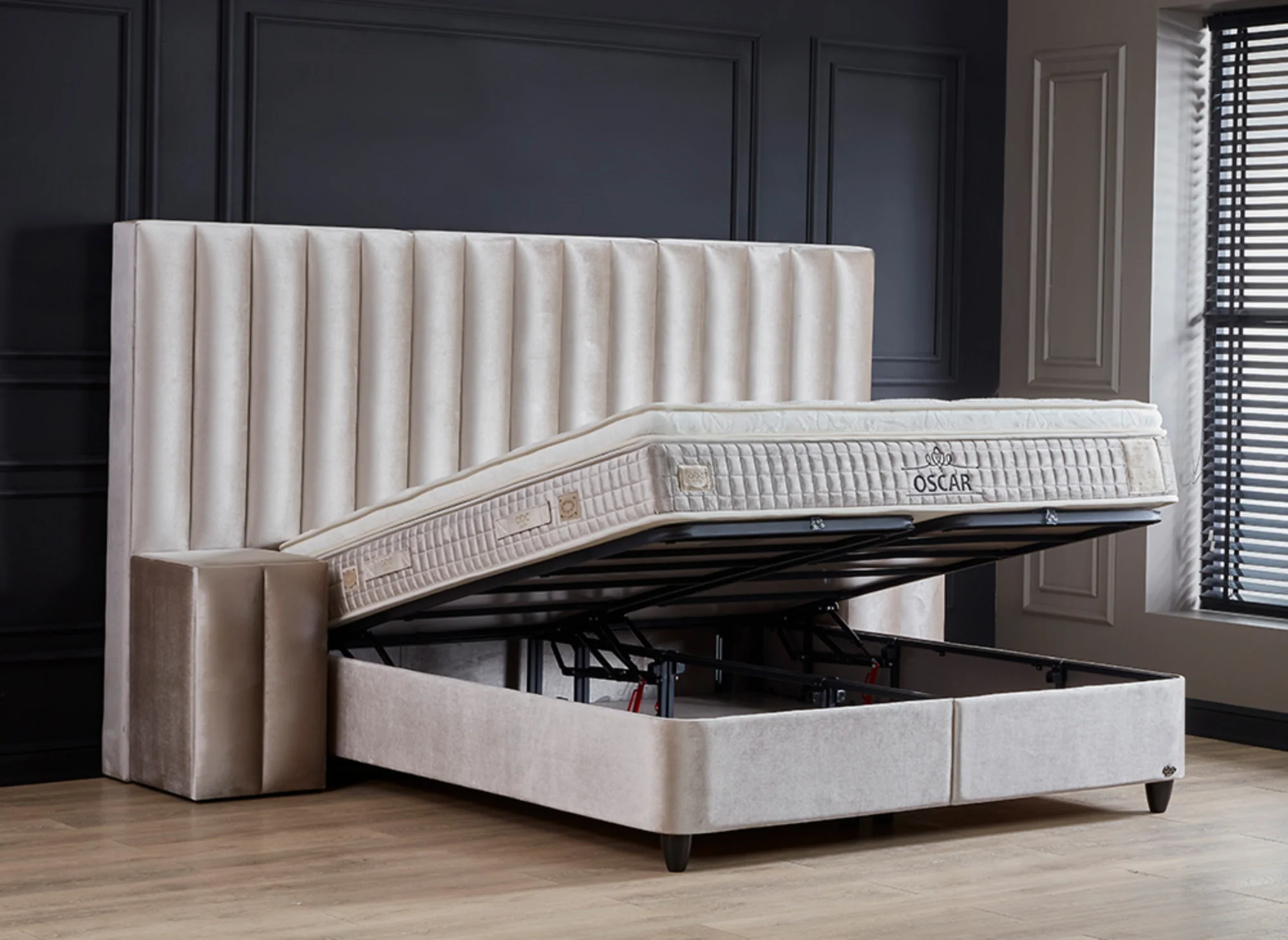 Boxspringbett Oscar Beige Voll-orthopädisches Komfortbett mit Bettkasten, Stauraum, inkl. kostenlose Lieferung und Montage - Image 9