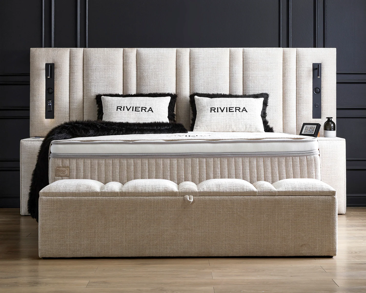 Boxspringbett Riviera Sandbeige Voll-orthopädisches Komfortbett mit Bettkasten, Stauraum, inkl. kostenlose Lieferung und Montage, inkl. Beleuchtung und integrierten USB-Steckdose im Kopfteil - Image 10