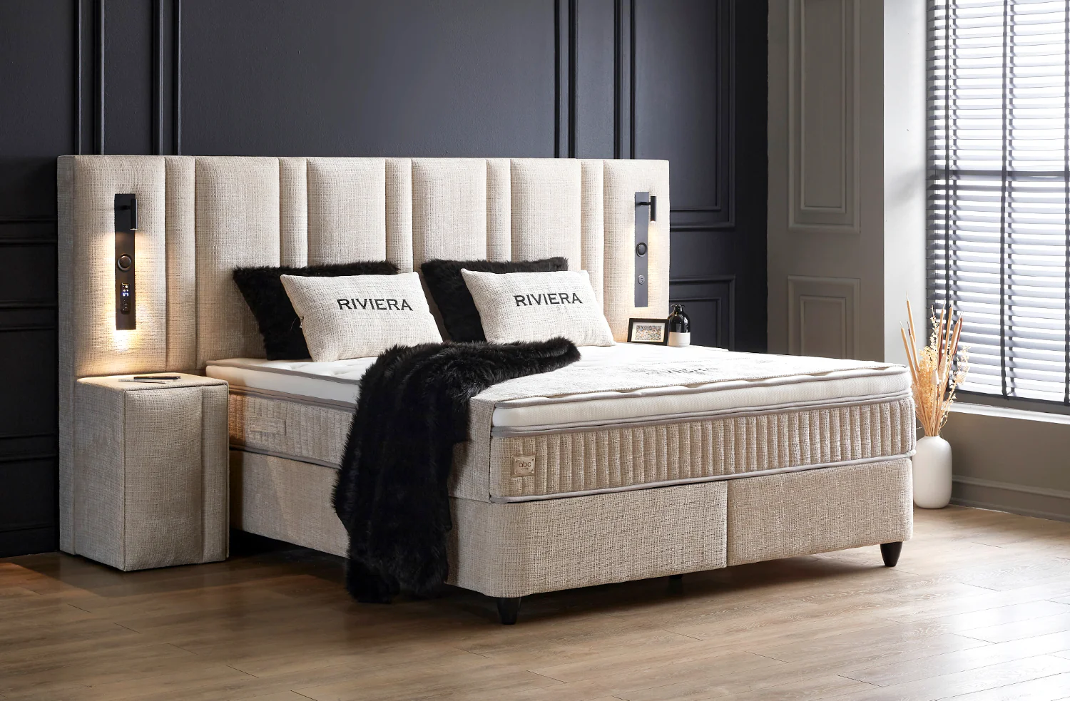 Boxspringbett Riviera Sandbeige Voll-orthopädisches Komfortbett mit Bettkasten, Stauraum, inkl. kostenlose Lieferung und Montage, inkl. Beleuchtung und integrierten USB-Steckdose im Kopfteil - Image 7
