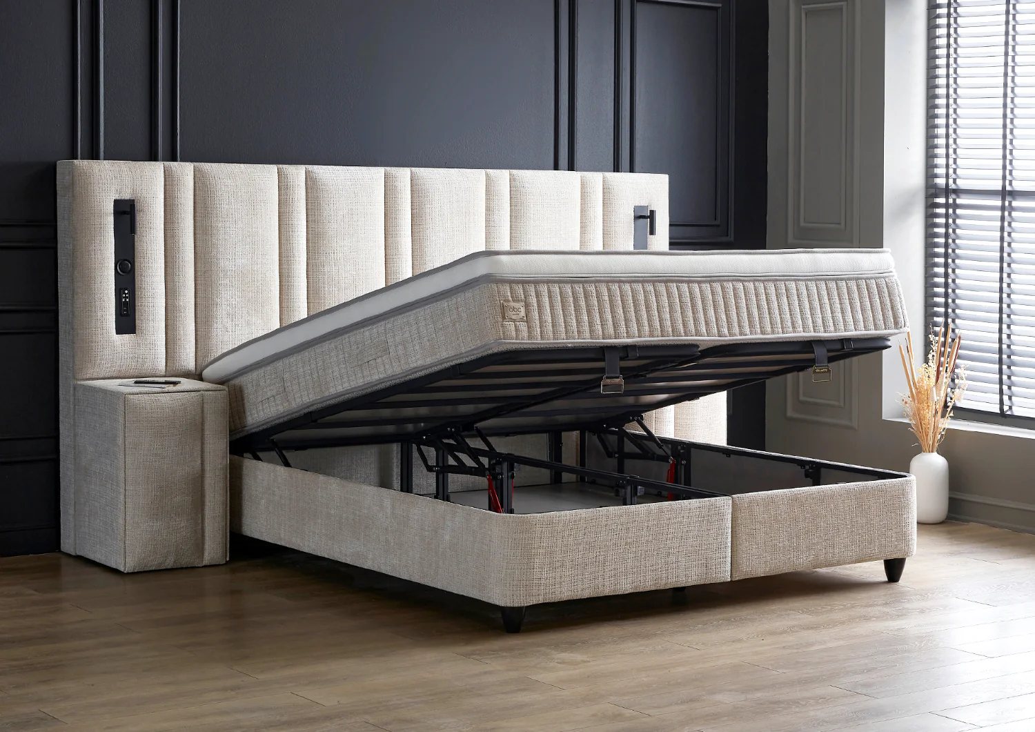 Boxspringbett Riviera Sandbeige Voll-orthopädisches Komfortbett mit Bettkasten, Stauraum, inkl. kostenlose Lieferung und Montage, inkl. Beleuchtung und integrierten USB-Steckdose im Kopfteil - Image 8