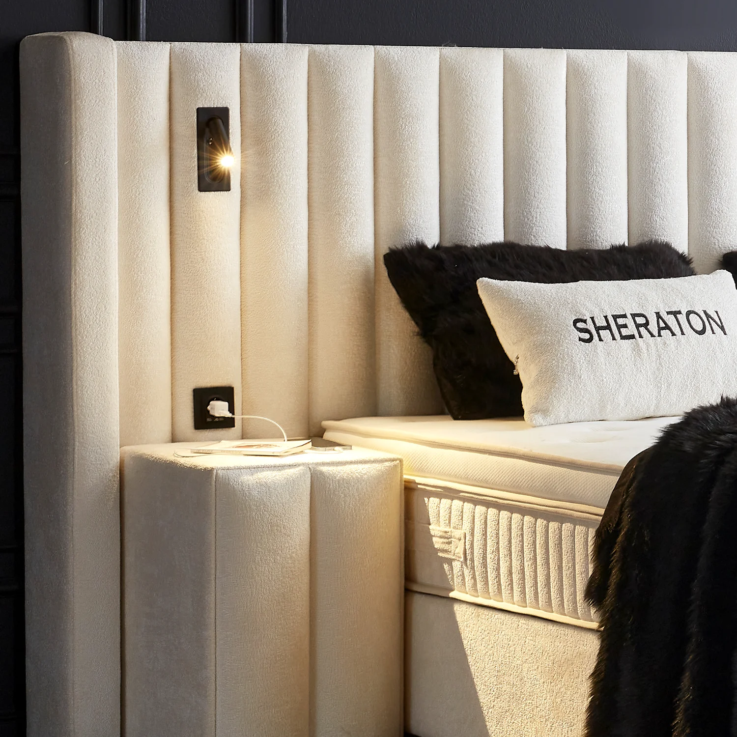 Boxspringbett Sheraton Cremeweiß Voll-orthopädisches Komfortbett mit Bettkasten, Stauraum, inkl. kostenlose Lieferung und Montage, inkl. Beleuchtung und integrierten Steckdosen im Kopfteil - Image 14