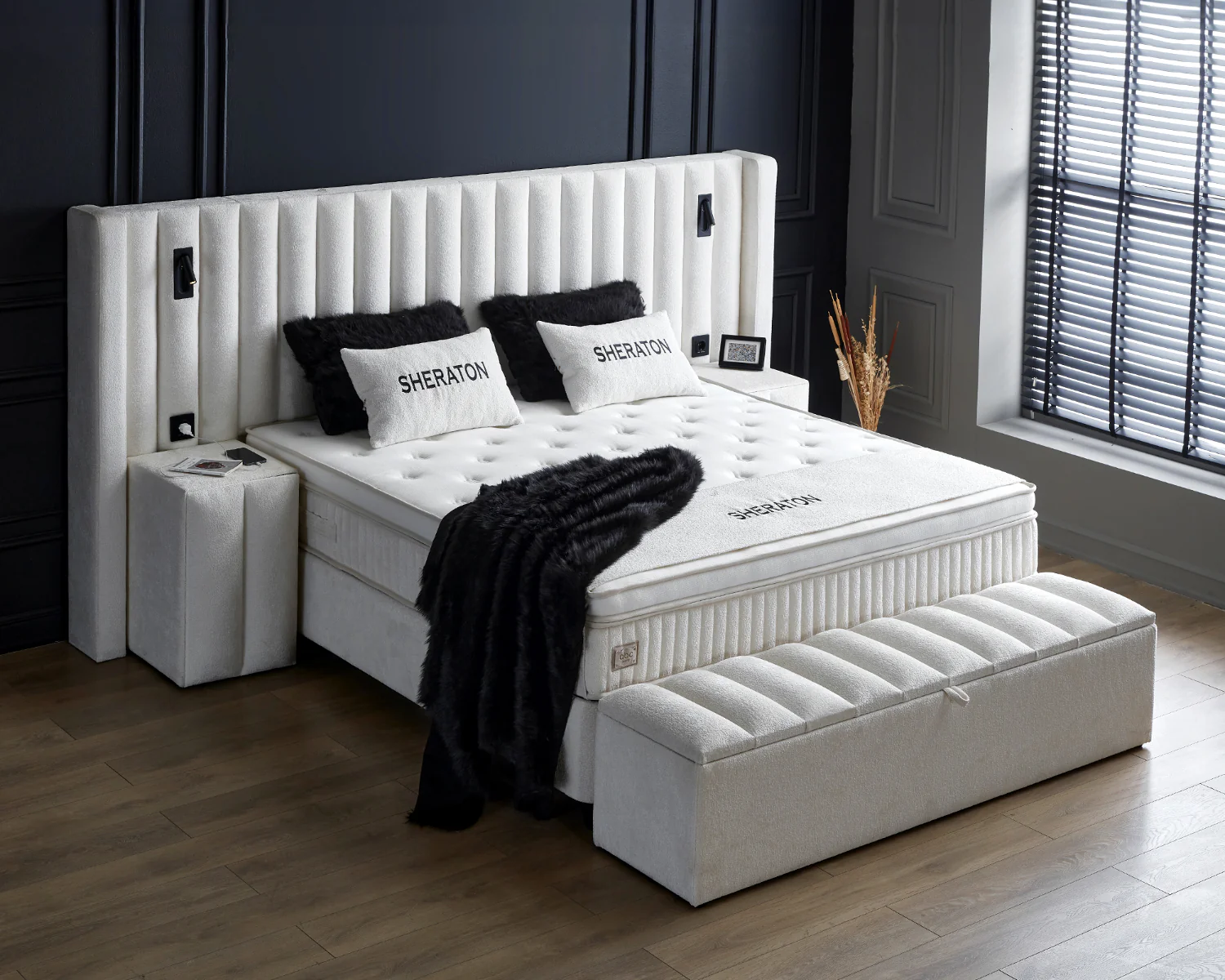 Boxspringbett Sheraton Cremeweiß Voll-orthopädisches Komfortbett mit Bettkasten, Stauraum, inkl. kostenlose Lieferung und Montage, inkl. Beleuchtung und integrierten Steckdosen im Kopfteil - Image 5