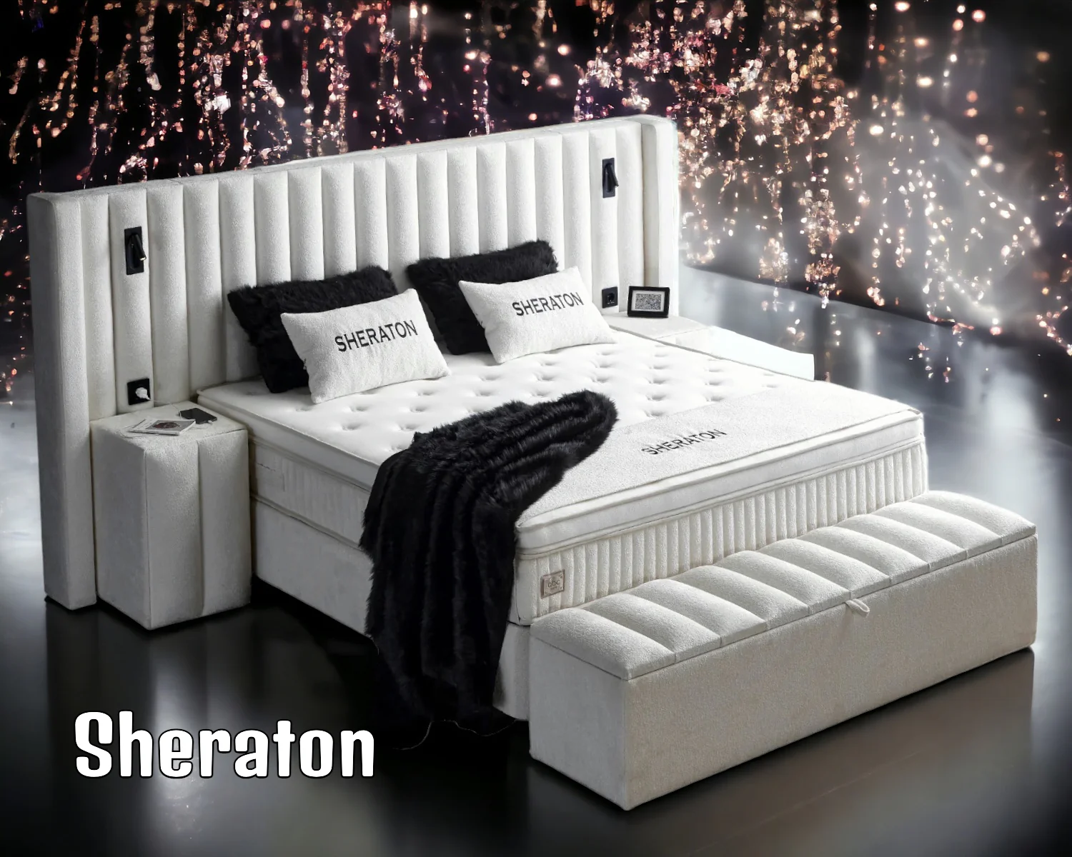 Boxspringbett Sheraton Cremeweiß Voll-orthopädisches Komfortbett mit Bettkasten, Stauraum, inkl. kostenlose Lieferung und Montage, inkl. Beleuchtung und integrierten Steckdosen im Kopfteil - Image 6