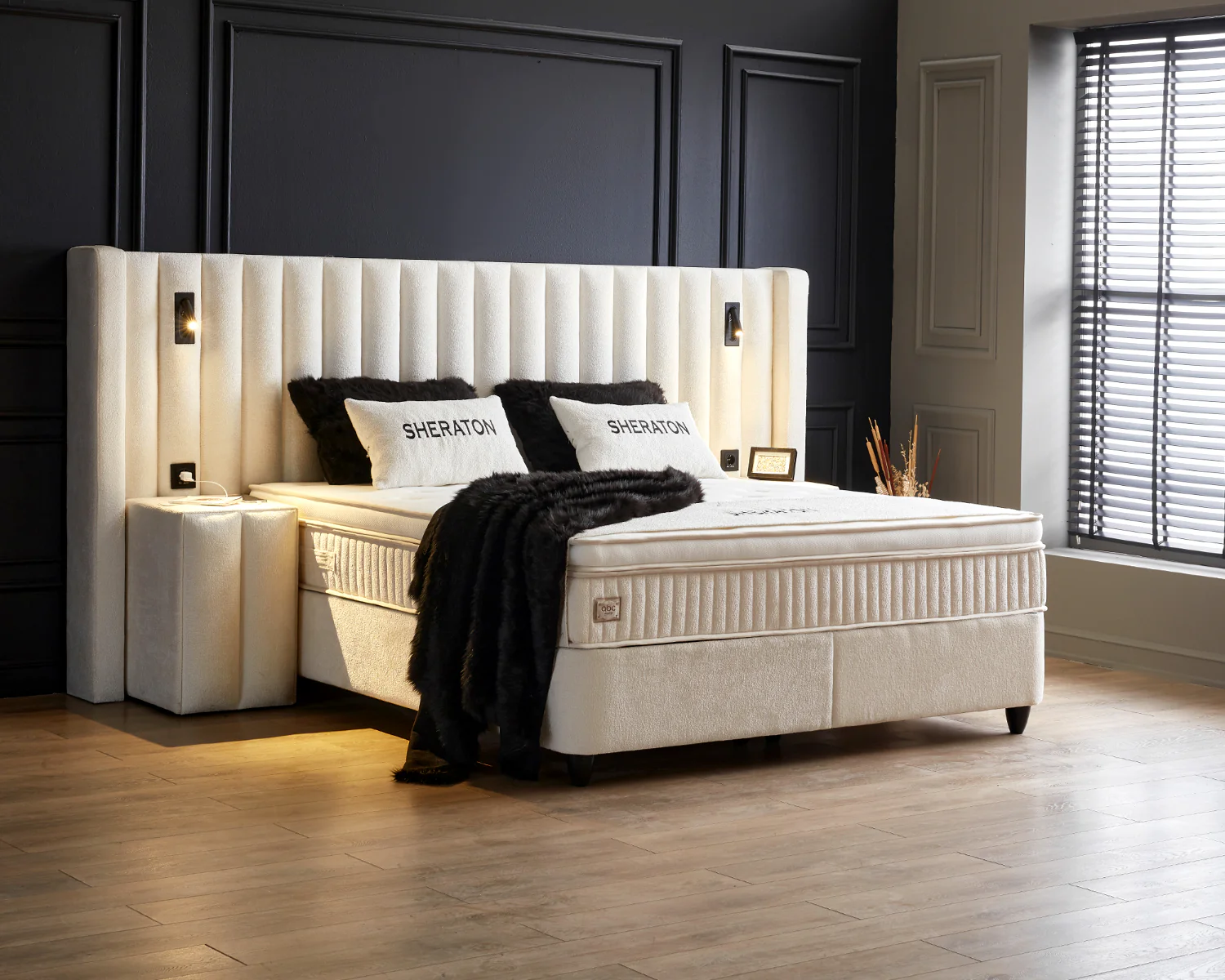 Boxspringbett Sheraton Cremeweiß Voll-orthopädisches Komfortbett mit Bettkasten, Stauraum, inkl. kostenlose Lieferung und Montage, inkl. Beleuchtung und integrierten Steckdosen im Kopfteil - Image 7