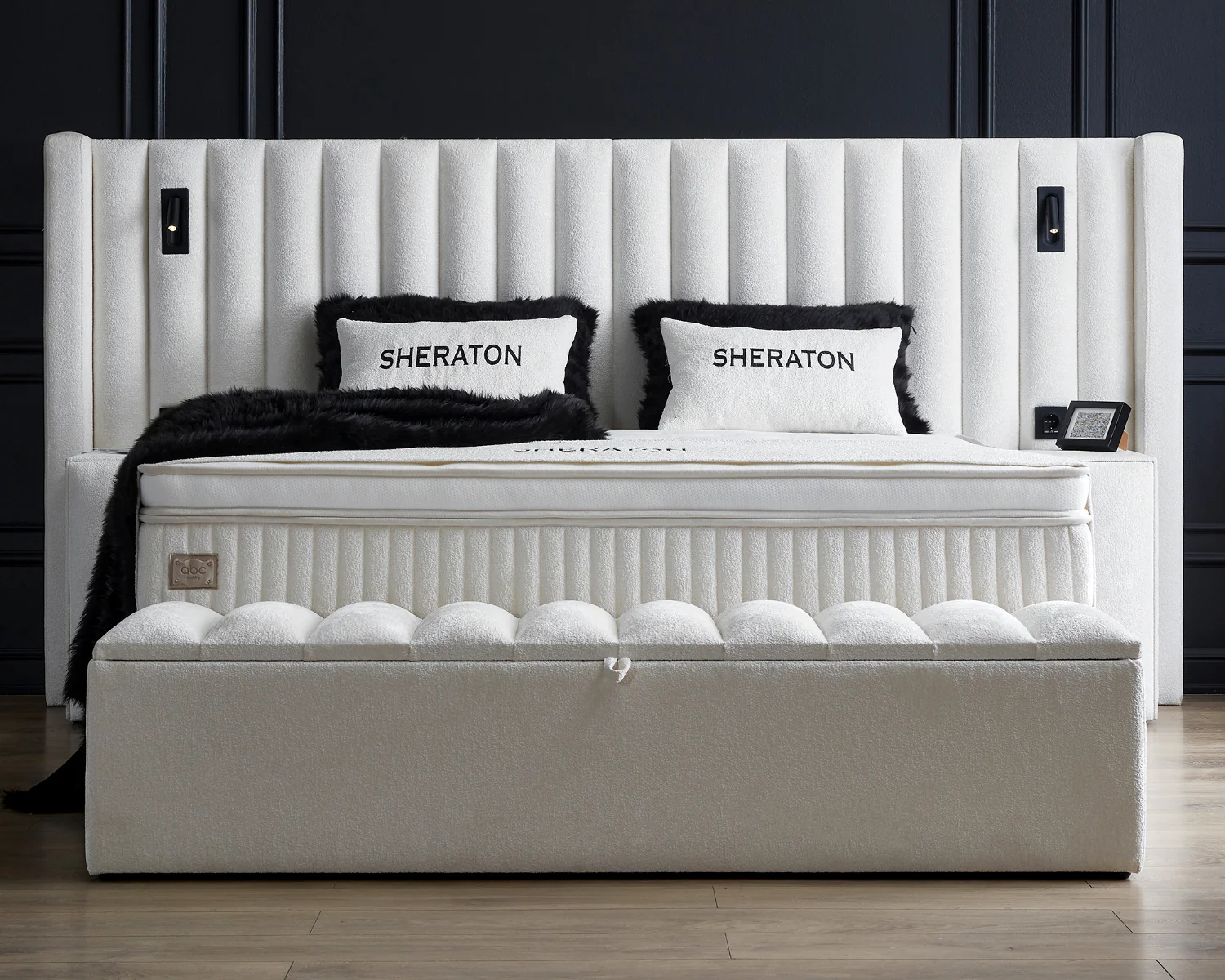 Boxspringbett Sheraton Cremeweiß Voll-orthopädisches Komfortbett mit Bettkasten, Stauraum, inkl. kostenlose Lieferung und Montage, inkl. Beleuchtung und integrierten Steckdosen im Kopfteil - Image 9