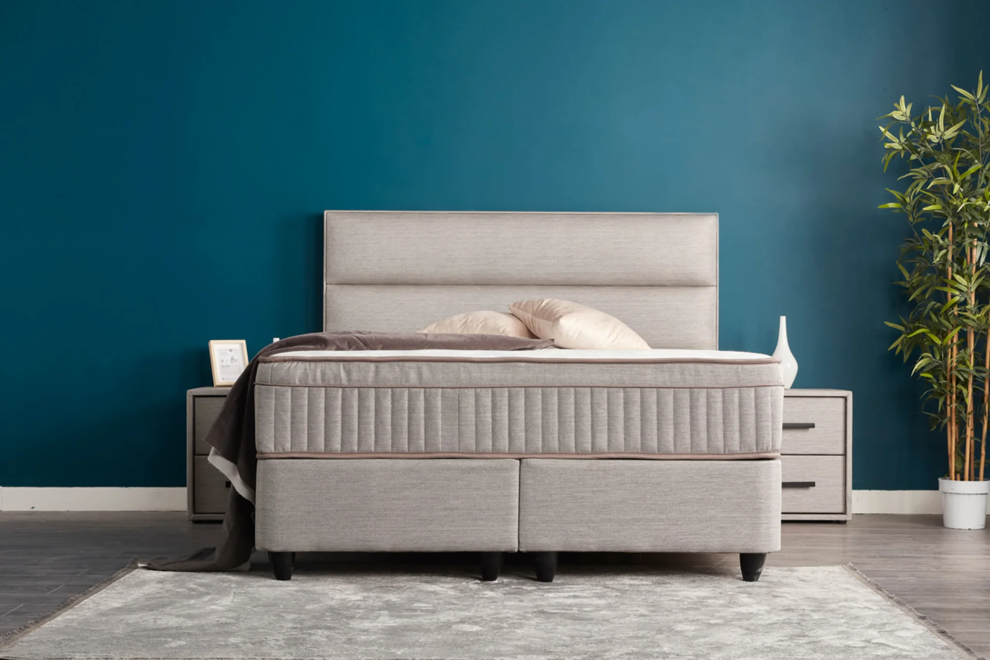 Boxspringbett Suna Hellgrau Voll-orthopädisches Komfortbett mit Bettkasten, Stauraum, inkl. kostenlose Lieferung und Montage - Image 11