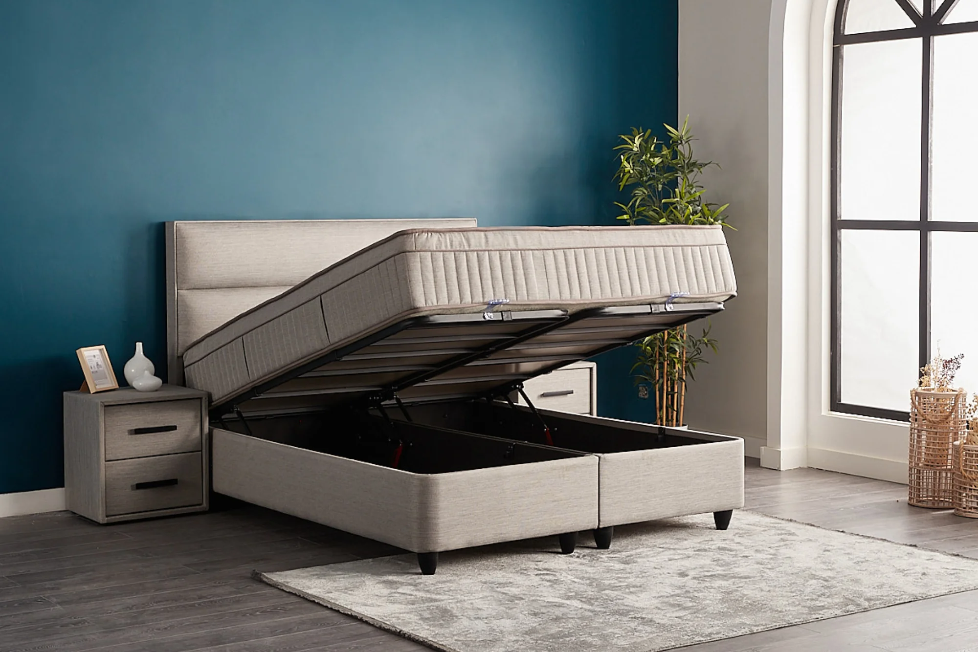 Boxspringbett Suna Hellgrau Voll-orthopädisches Komfortbett mit Bettkasten, Stauraum, inkl. kostenlose Lieferung und Montage - Image 14