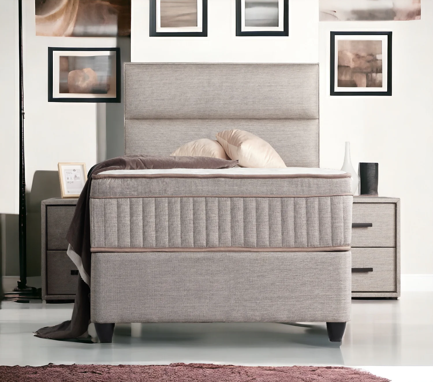 Boxspringbett Suna Hellgrau Voll-orthopädisches Komfortbett mit Bettkasten, Stauraum, inkl. kostenlose Lieferung und Montage - Image 6