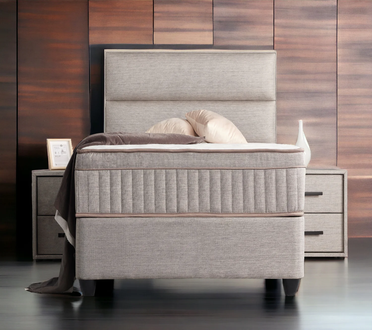 Boxspringbett Suna Hellgrau Voll-orthopädisches Komfortbett mit Bettkasten, Stauraum, inkl. kostenlose Lieferung und Montage - Image 9