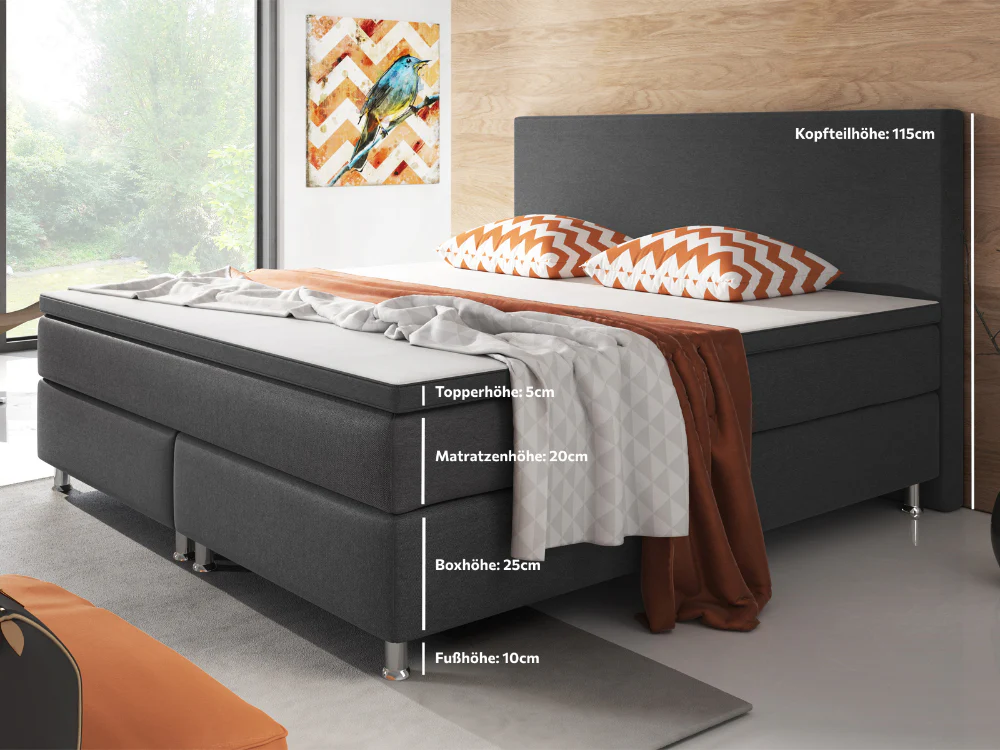 Boxspringbett M01-Adelia Anthrazit - Braun - Schwarz Breite 90/180 x 200 cm - Image 10
