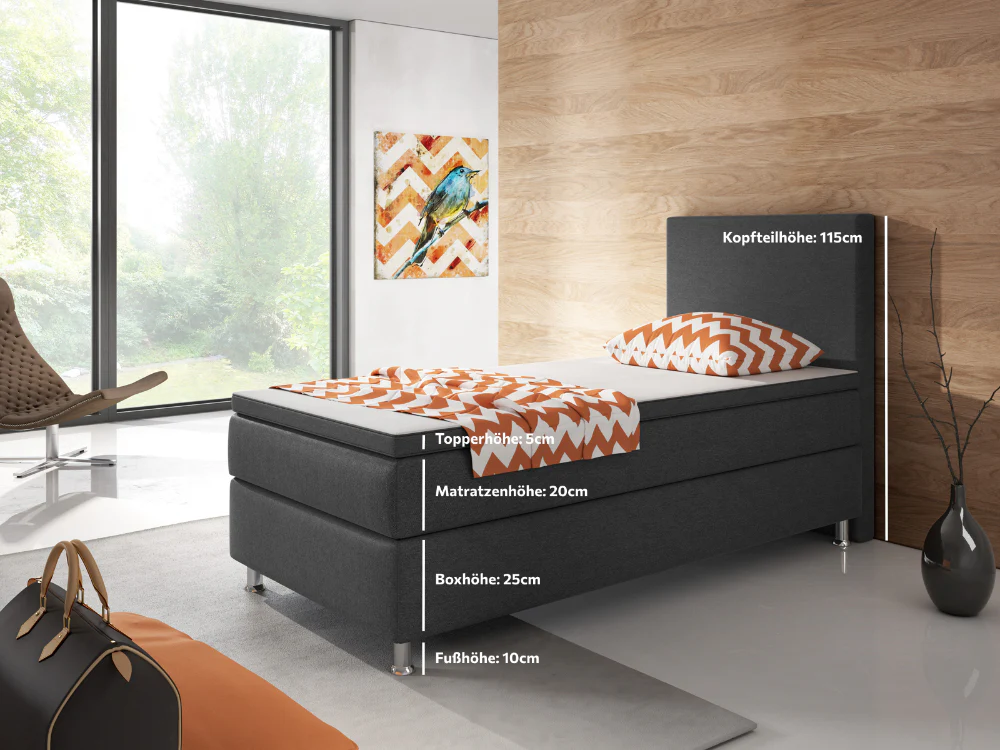 Boxspringbett M01-Adelia Anthrazit - Braun - Schwarz Breite 90/180 x 200 cm - Image 9