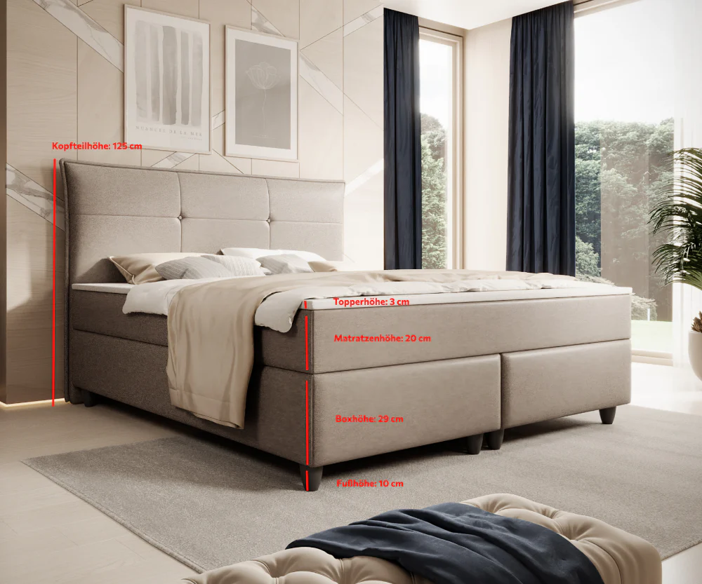 Boxspringbett M04-Amelia Anthrazit - Beige - Schwarz - Grau Breite 180 x 200 cm - Image 9