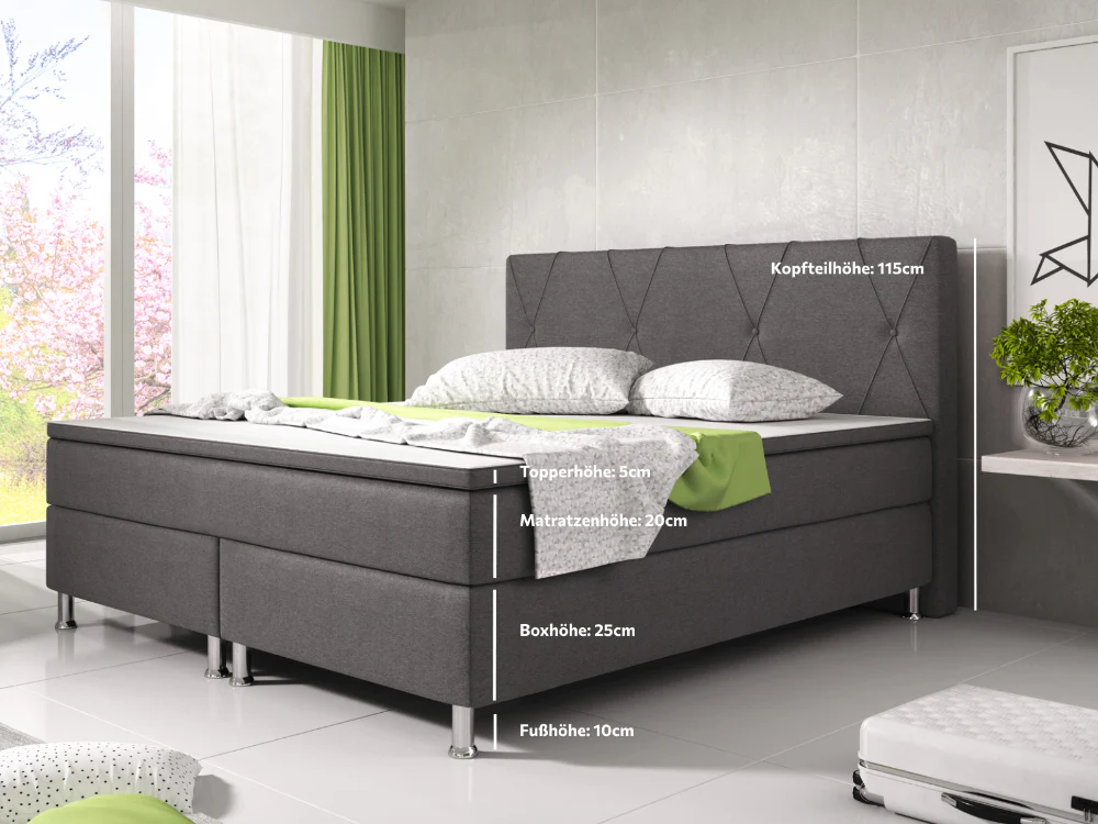 Boxspringbett M02-Bonn Anthrazit - Schwarz Breite 180 x 200 cm - Image 7