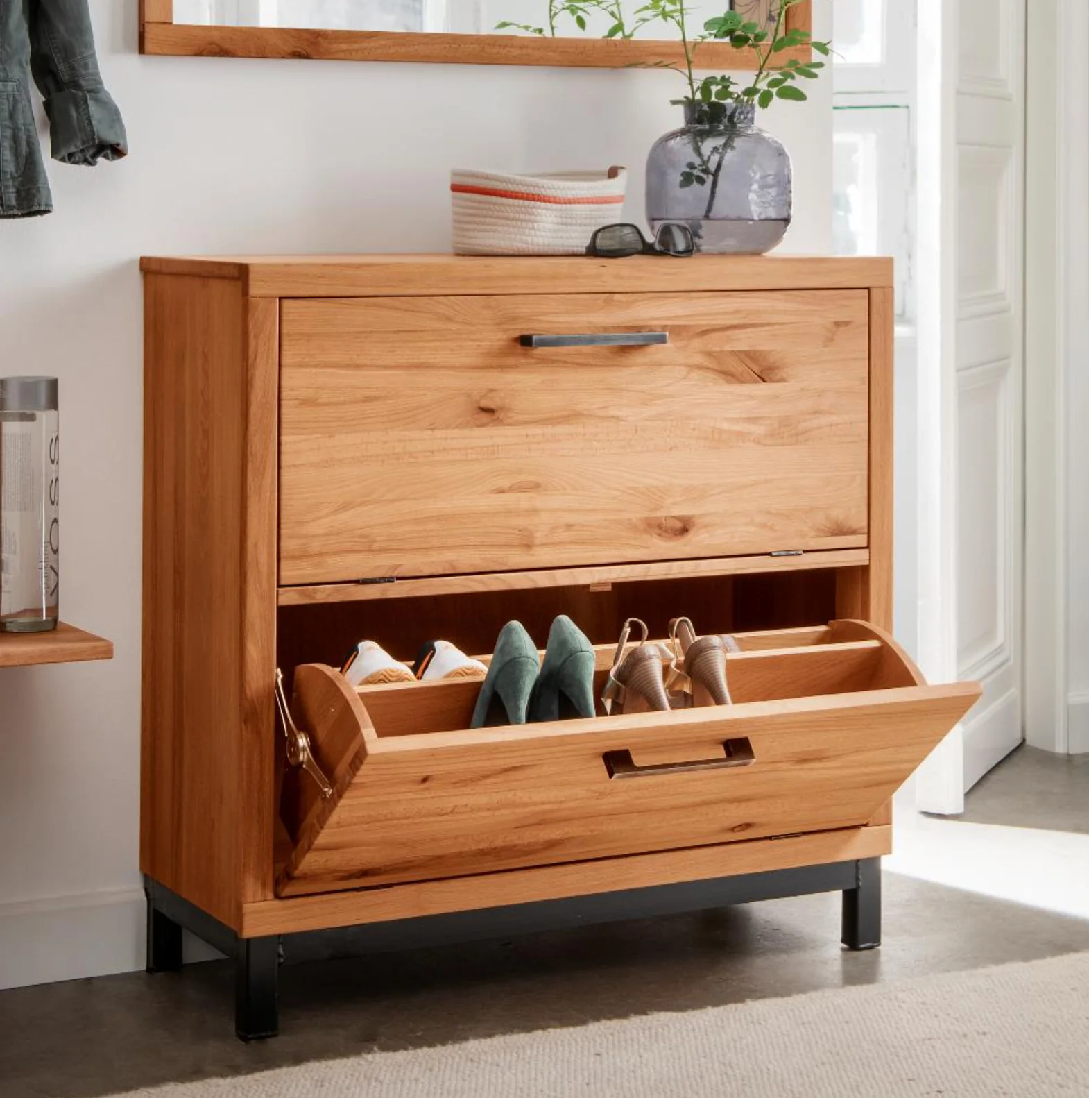 Schuhschrank Brest Wildeiche/ Kernbuche massiv B/H/T 90 x 90 x 38 cm - Image 3