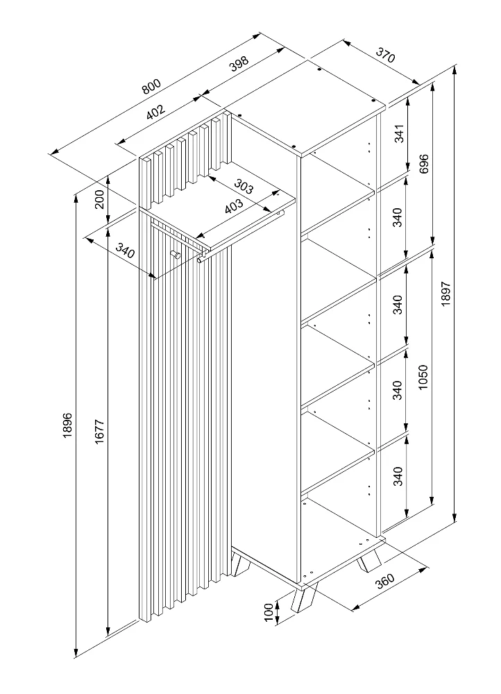 Kompaktgarderobe Medan 42A Artisan-Oak/Anthrazit mit Lamelenelementen B/H/T ca. 80 x 190 x 37 cm - Image 3