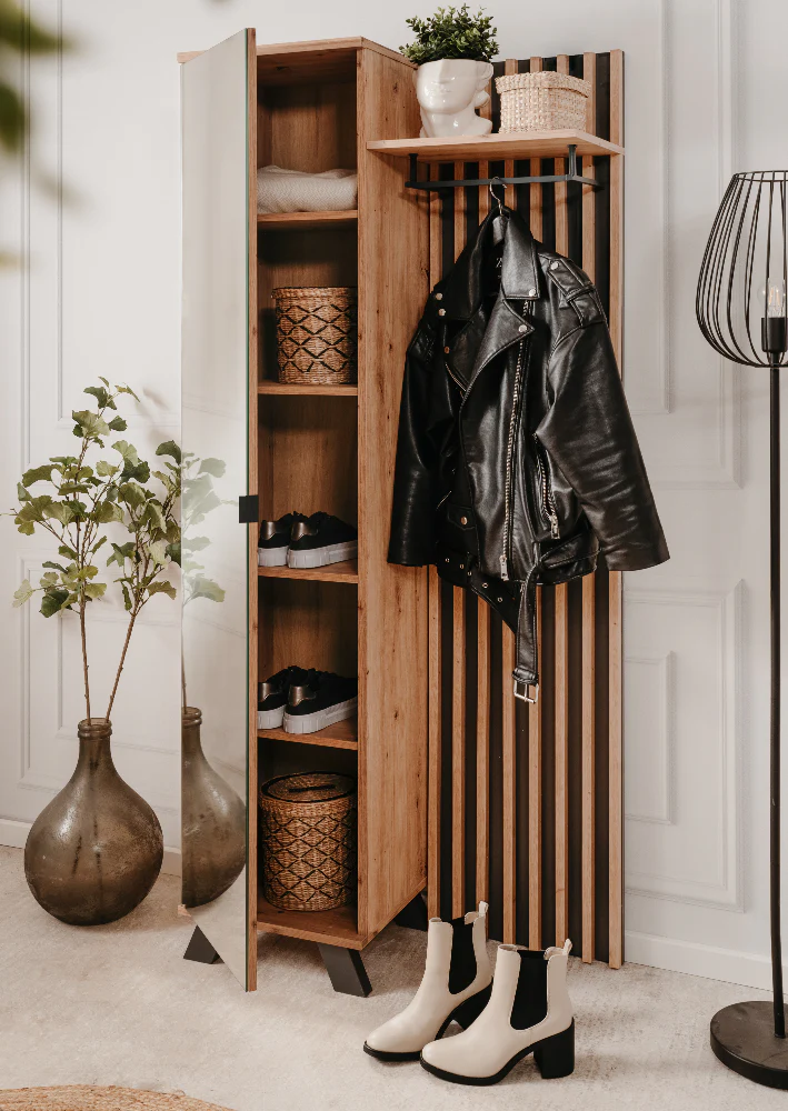 Kompaktgarderobe Medan 42A Artisan-Oak/Anthrazit mit Lamelenelementen B/H/T ca. 80 x 190 x 37 cm - Image 5