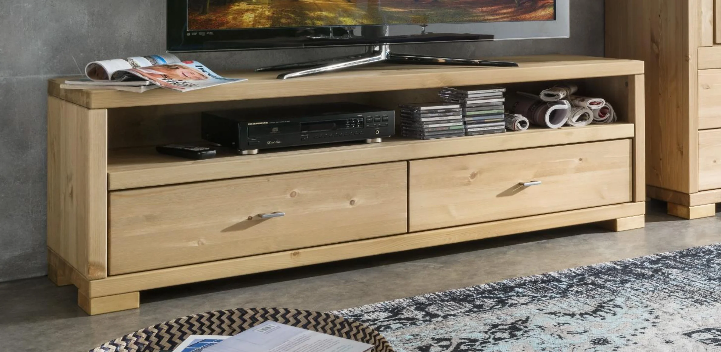 Infantil Vita TV Lowboard Kiefer massiv mit 2 Schubladen Breite 120/160 cm x H 51 cm - Image 4