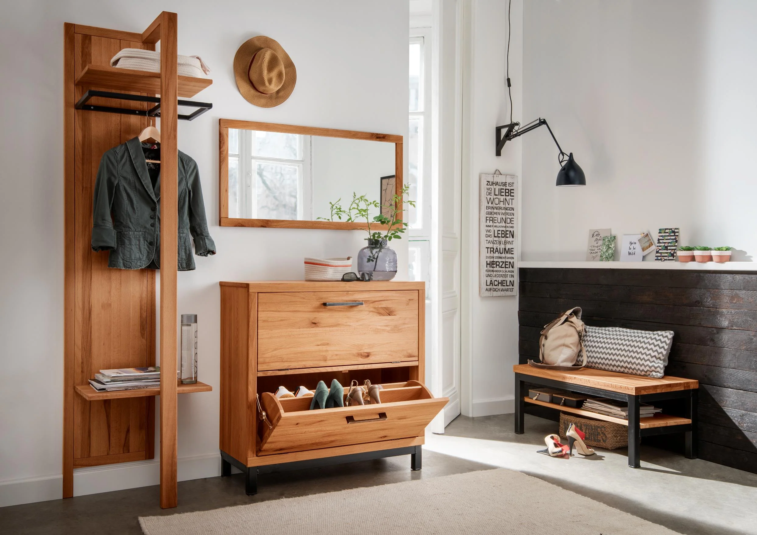 Garderobenschrank Brest Wildeiche/ Kernbuche massiv (rechts angeschlagen) B/H/T 60 x 200 x 38 cm - Image 4