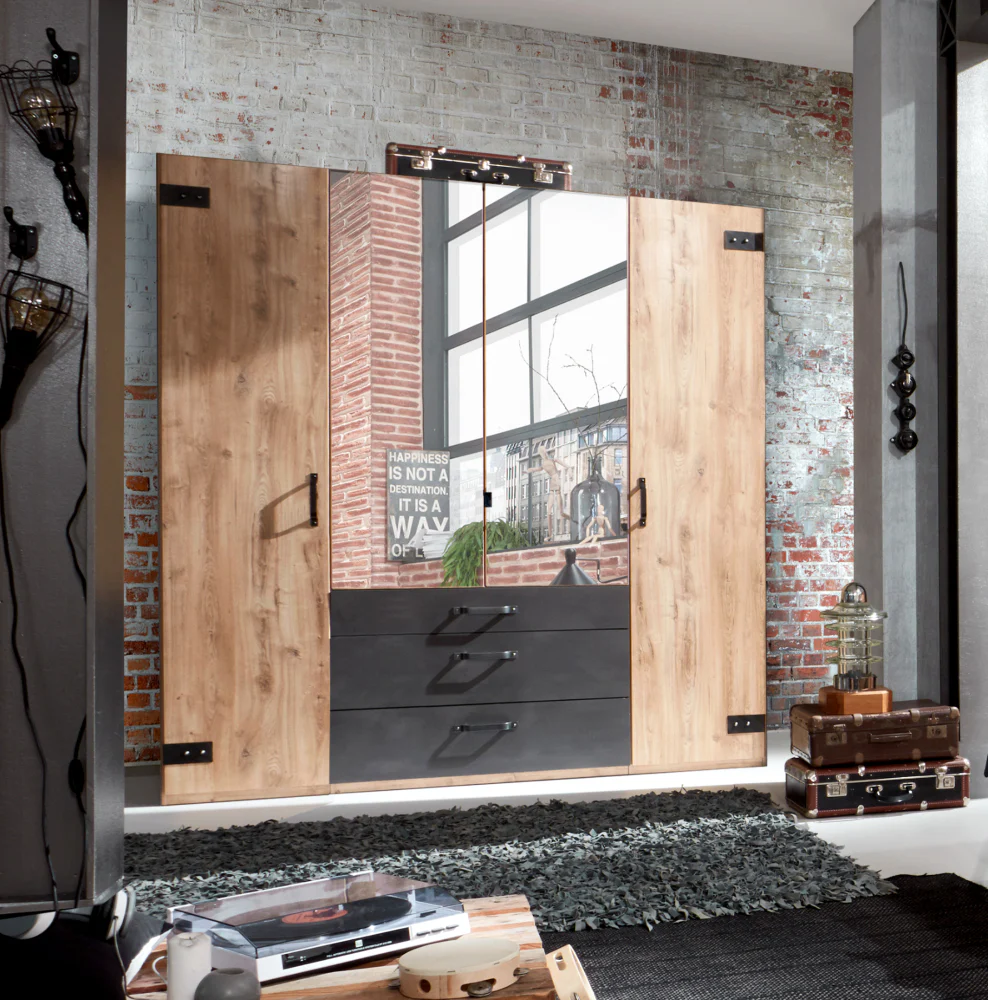 Drehtürenschrank Detroit mit Spiegeltüren und Schubladen B/H/T ca. 200/250/300 x 216 x 58 cm - Image 4