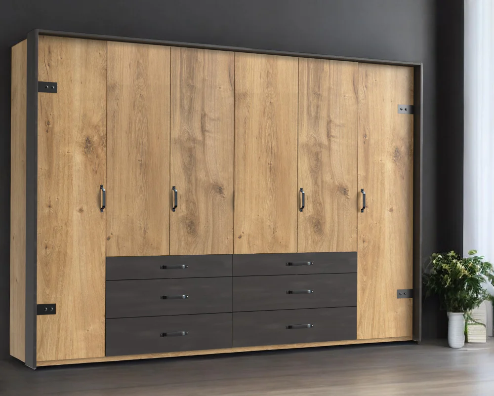 Drehtürenschrank Detroit mit Spiegeltüren und Schubladen B/H/T ca. 200/250/300 x 216 x 58 cm - Image 7