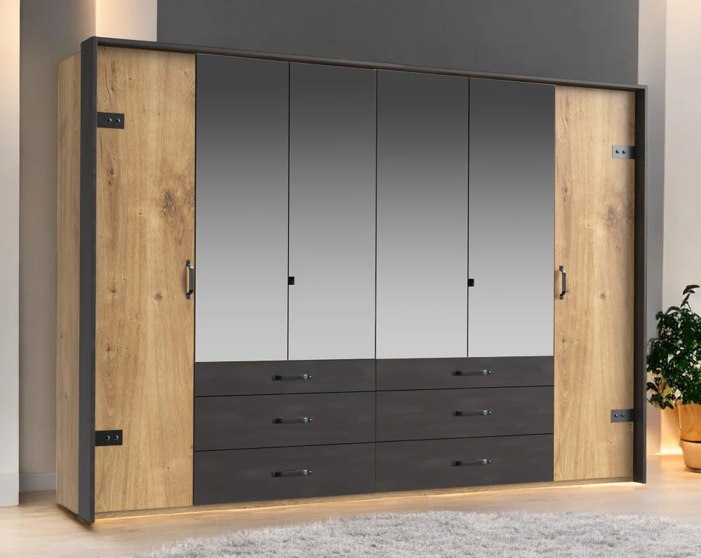 Drehtürenschrank Detroit mit Spiegeltüren und Schubladen B/H/T ca. 200/250/300 x 216 x 58 cm - Image 8