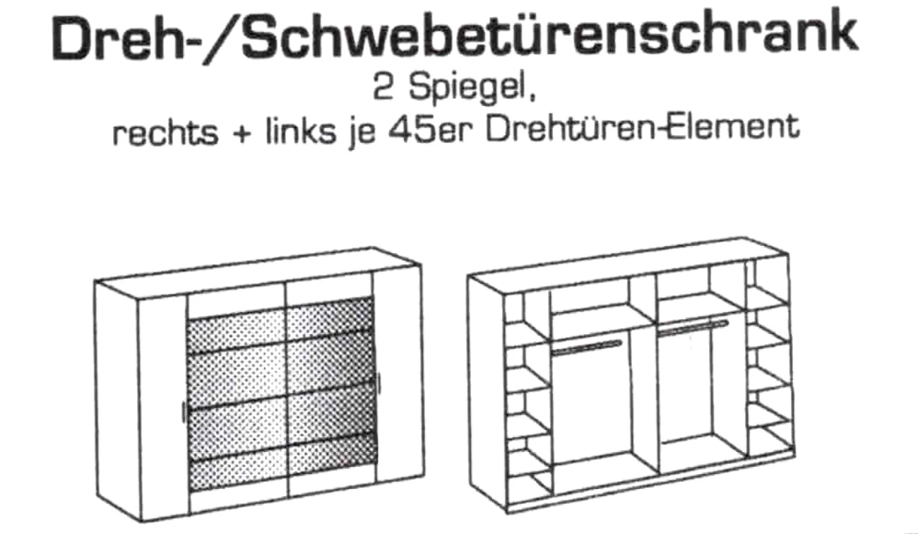 Dreh-/Schwebetürenschrank Kopenhagen 4-türig mit 2 Spiegel Schwebetüren B/H/T ca. 270 x 210 x 65 cm - Image 3