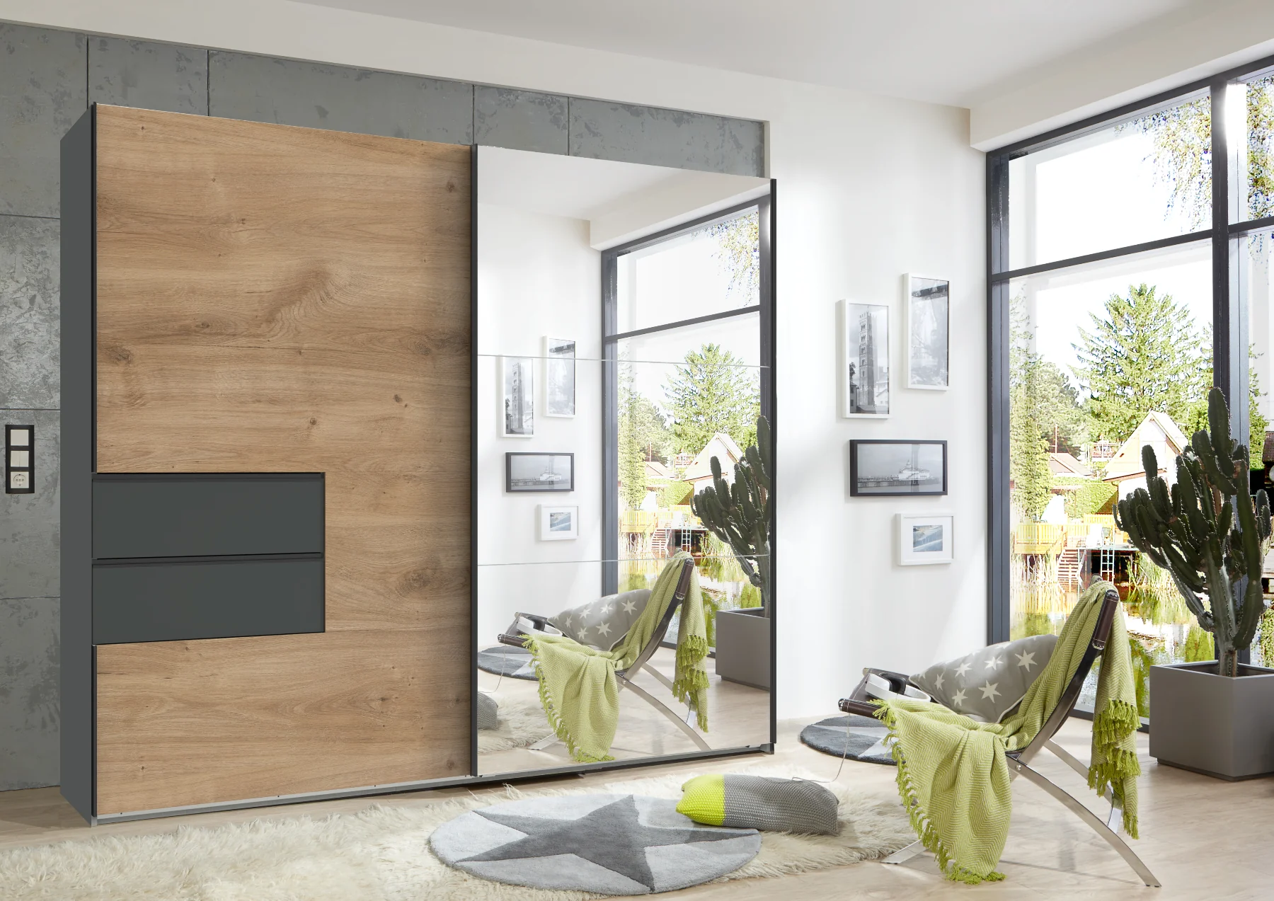 Schwebetürenschrank Palermo 2-türig mit Spiegel B/H/T ca. 250 x 216 x 65 cm - Image 7