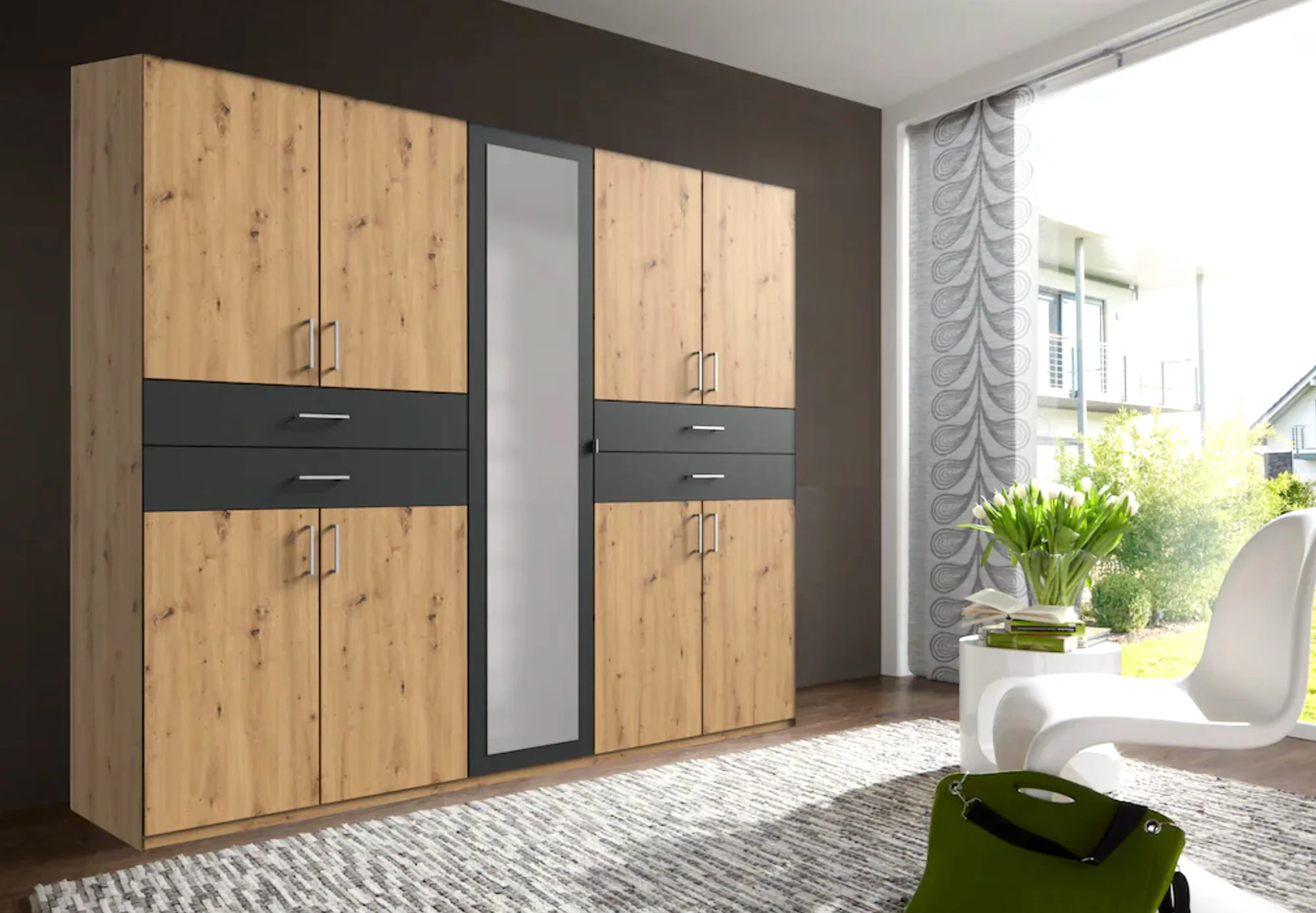 Drehtürenschrank Taiga 5-türig mit Spiegeltür und 4 Schubladen B/H/T ca. 225 x 208 x 58 cm - Image 4