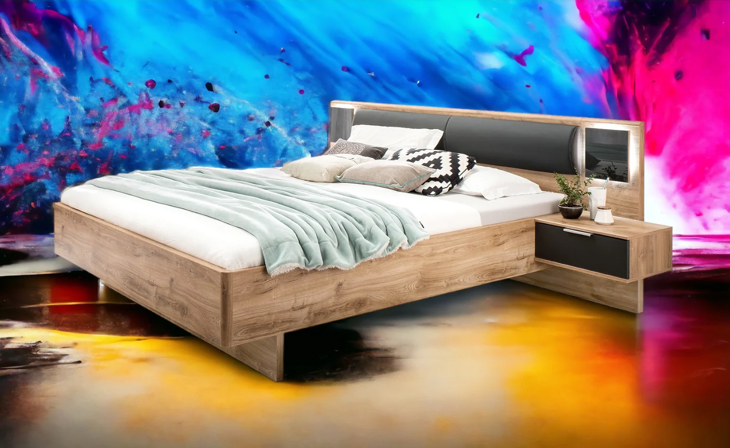 Wimex Futonbett Valencia Breite 160/180 x 200 cm inkl. Beleuchtung, inkl. Nachtschränke - Image 4